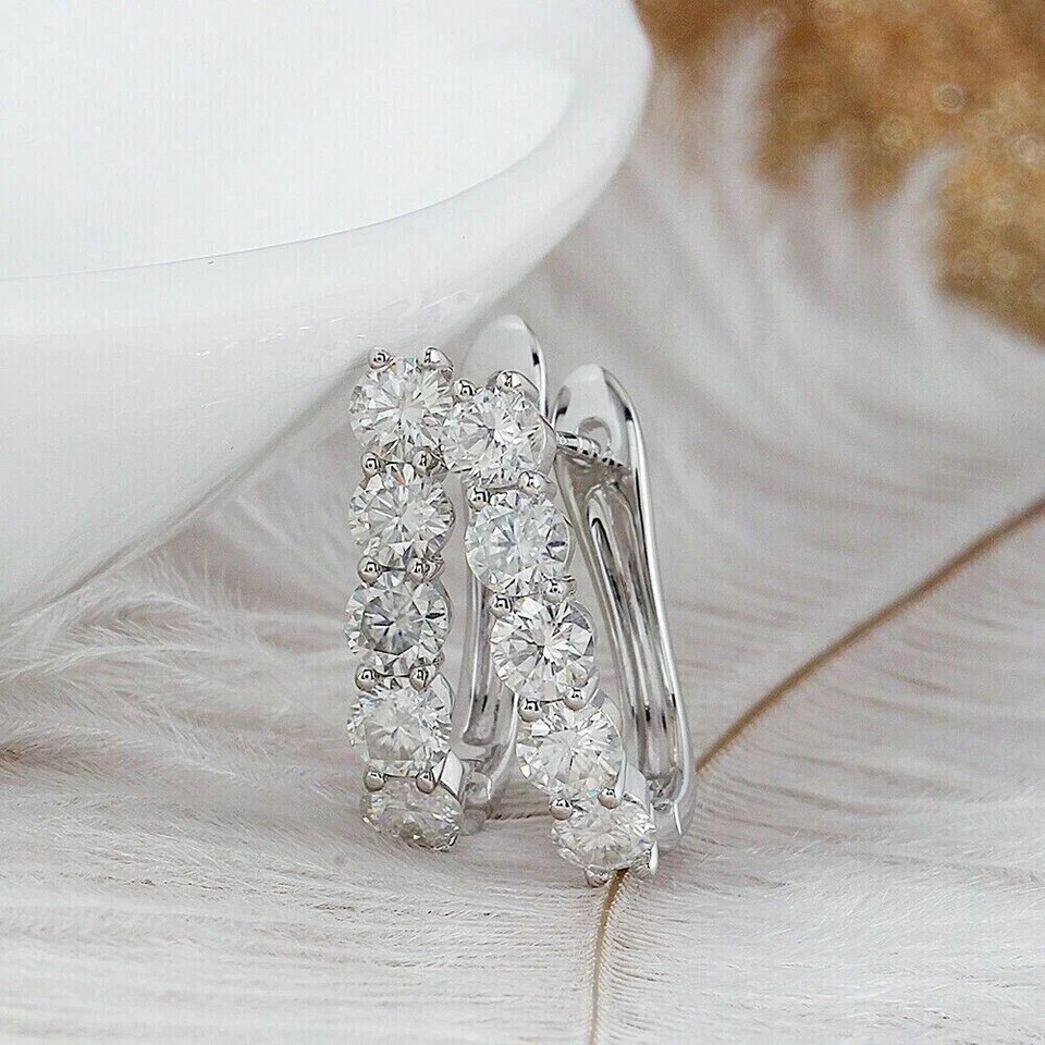Gorgeous 2.30Ct Round Cut Simulated Diamond Hoop Earring 14K White Gold Plated