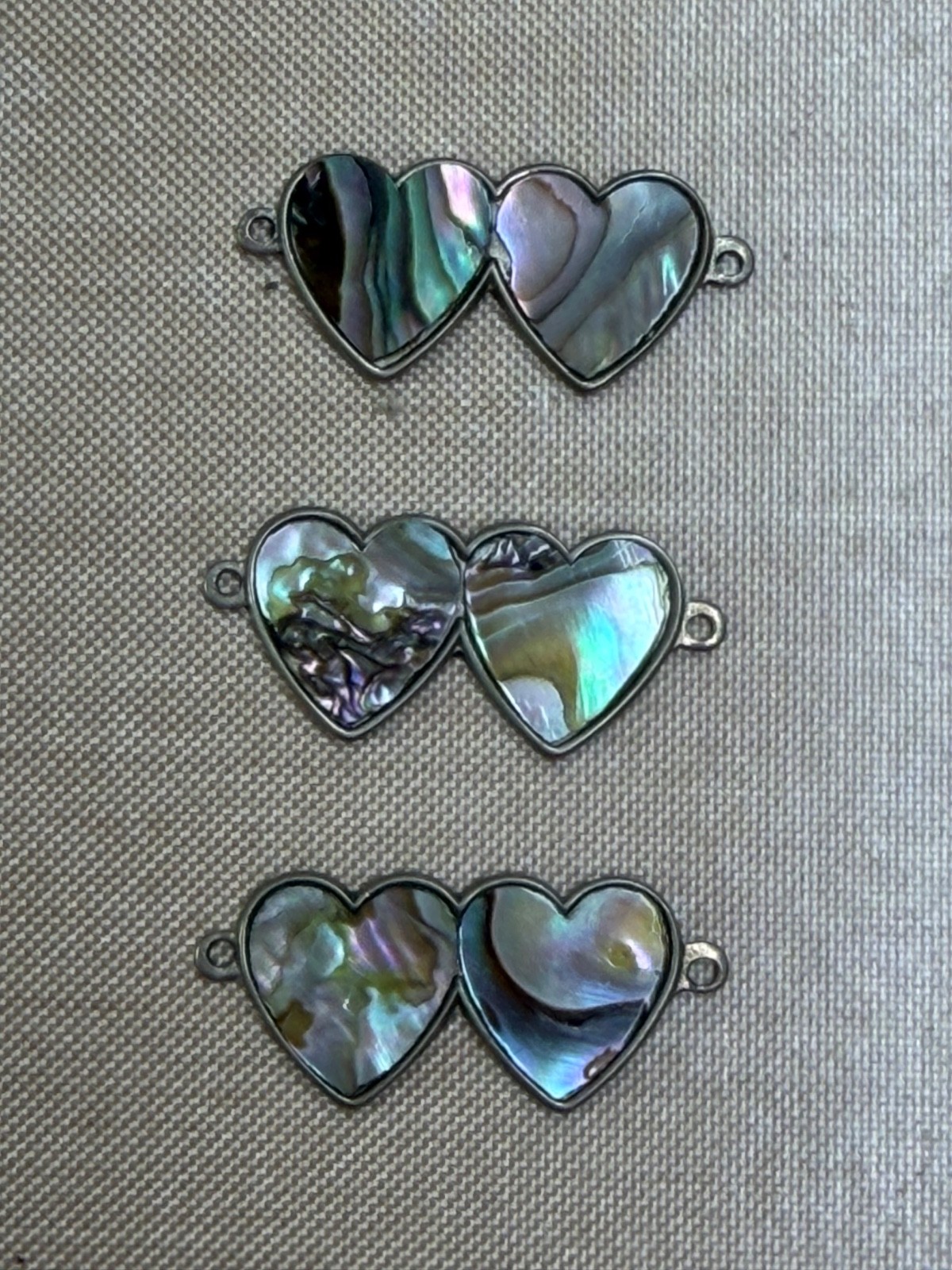 Vintage Abalone Shell Double Heart Connectors Lot of 24 Silver Tone Jewelry Find