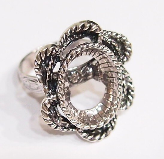4 -18x13mm Antique Silver Victorian Twisted Rope Floral Adjustable Ring Setting