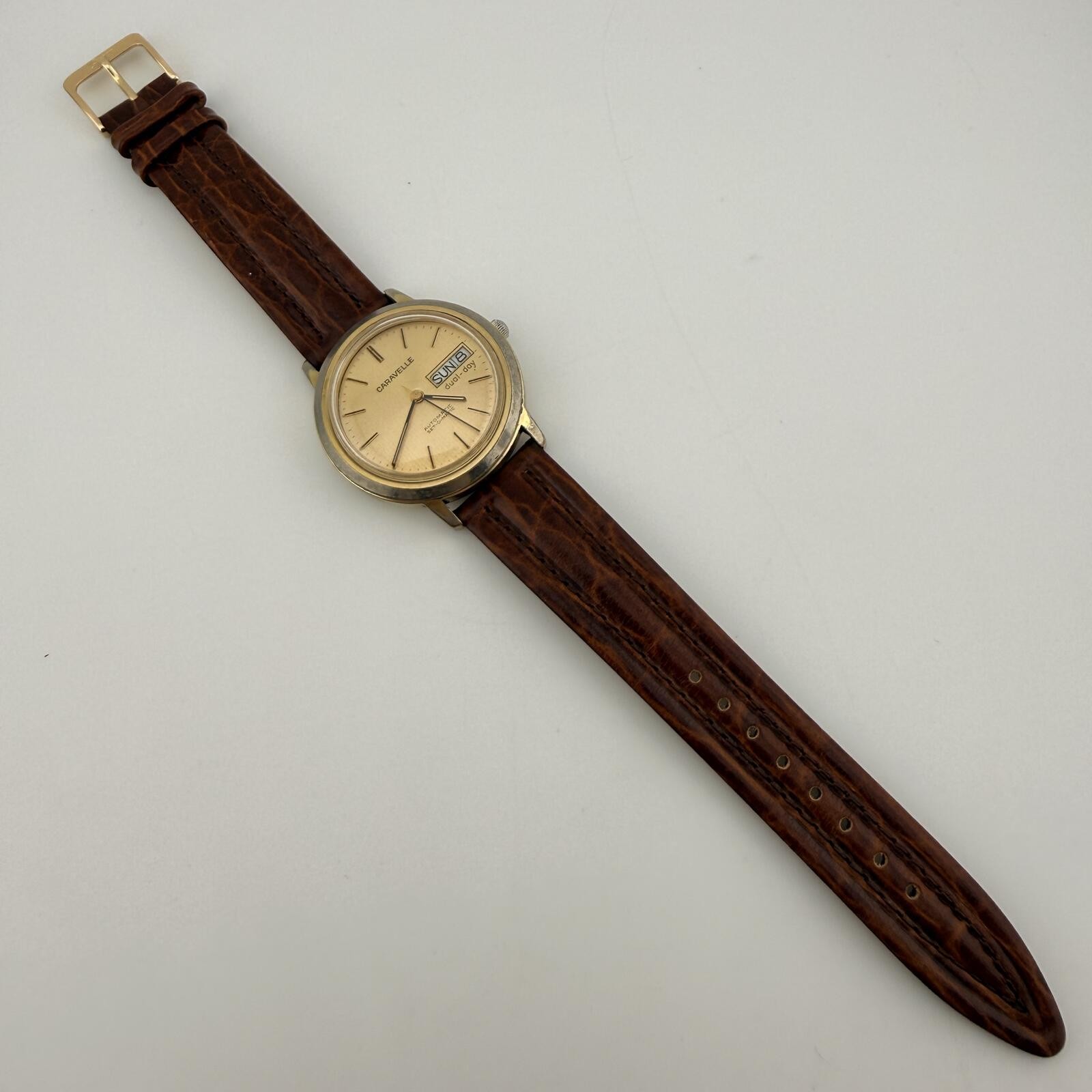 Caravelle Men’s Vintage 1978 ‘Set-O-Matic’ Dual-Day Automatic Day Date Gold Tone