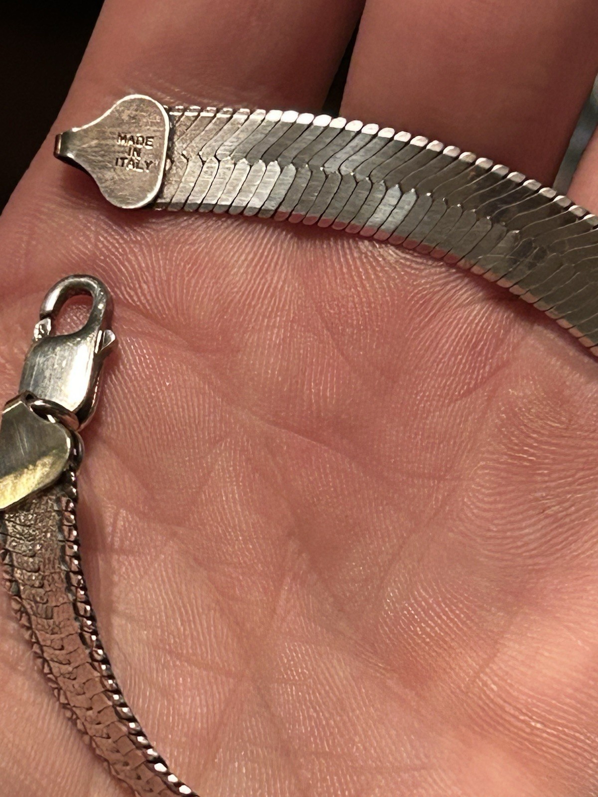 Milor Italy 925 Sterling Silver Wide Mesh Herringbone Bracelet 7” Signed Italy