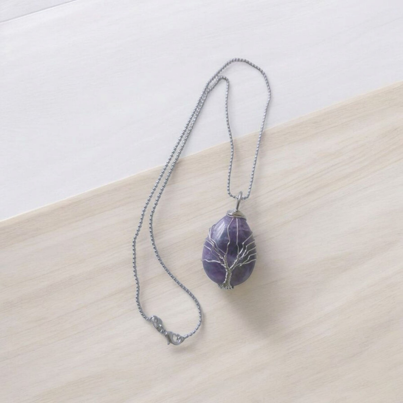 Amethyst Pendant Tree of Life 925 Sterling Silver Necklace