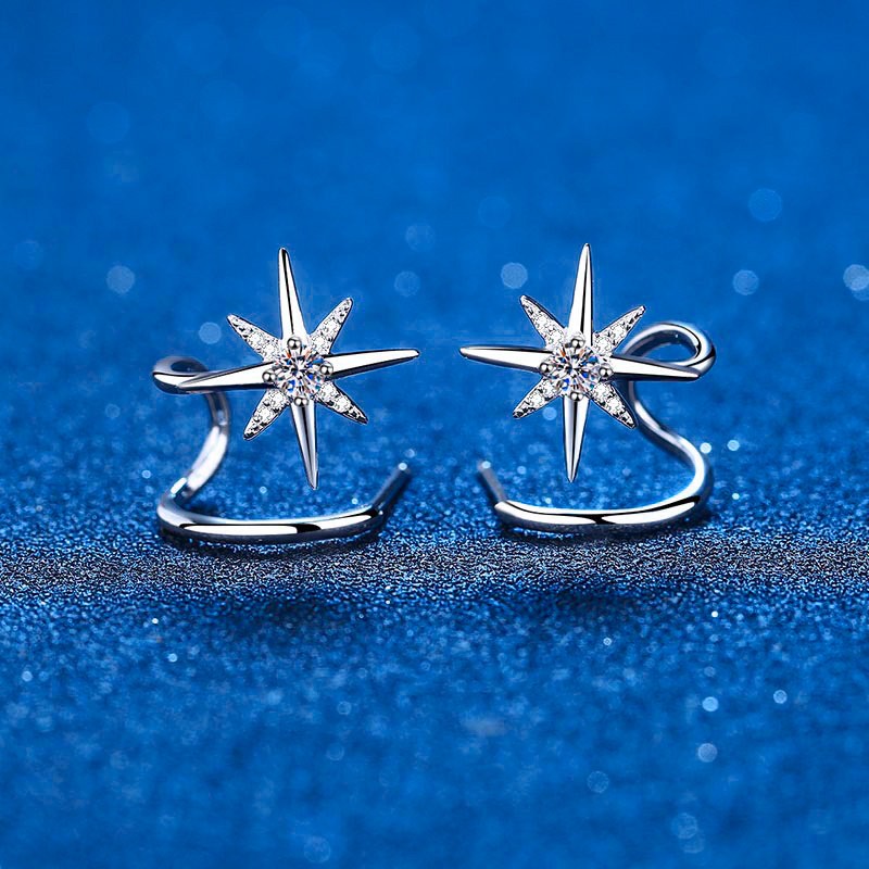 0.28CT Moissanite Star Climber Cuff Earring Sterling Silver Twist Crawler Cuff