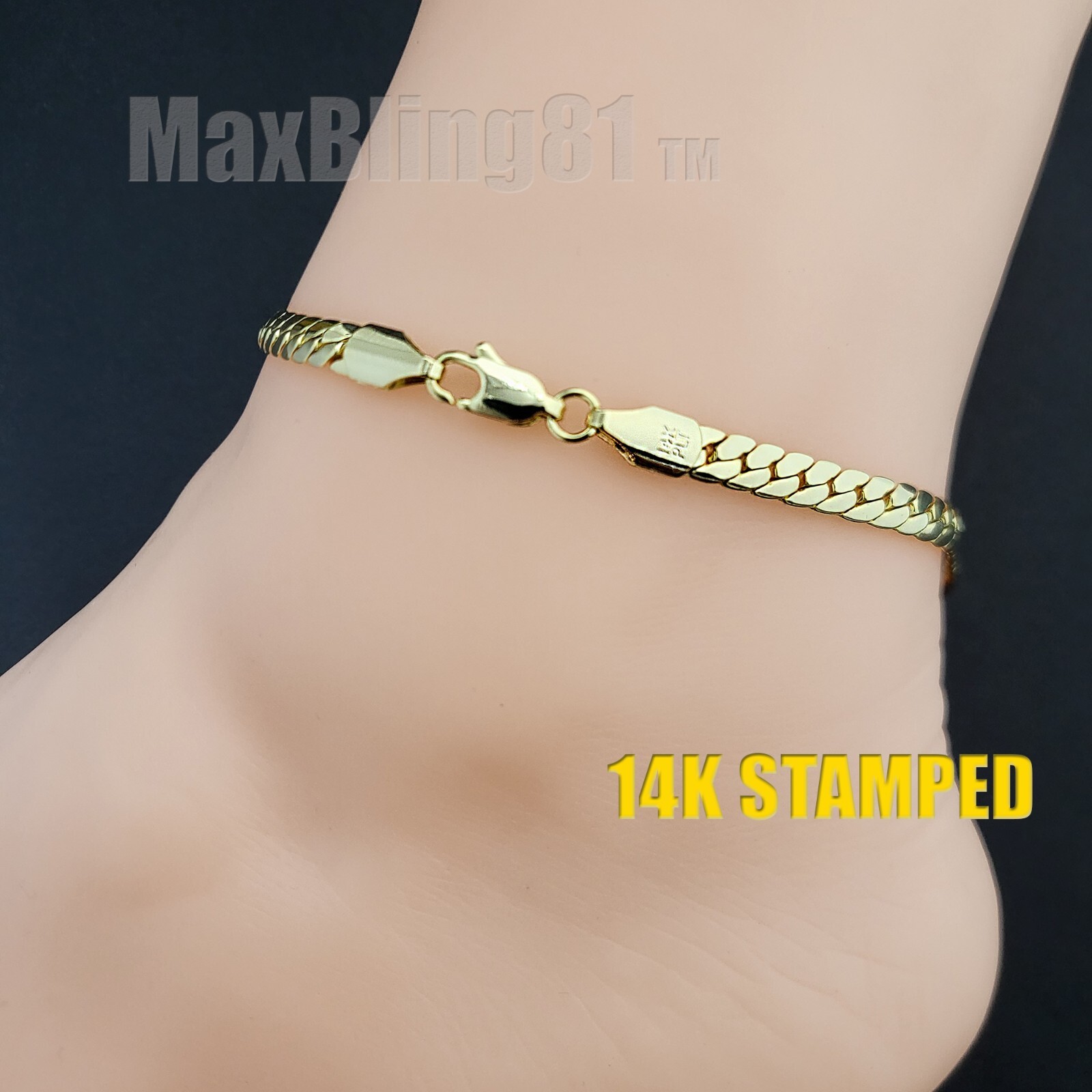 14K GOLD PLATED BRASS CUBAN CHAIN 5mm 10″ FASHION BLING ANKLET BRACELET CS-112