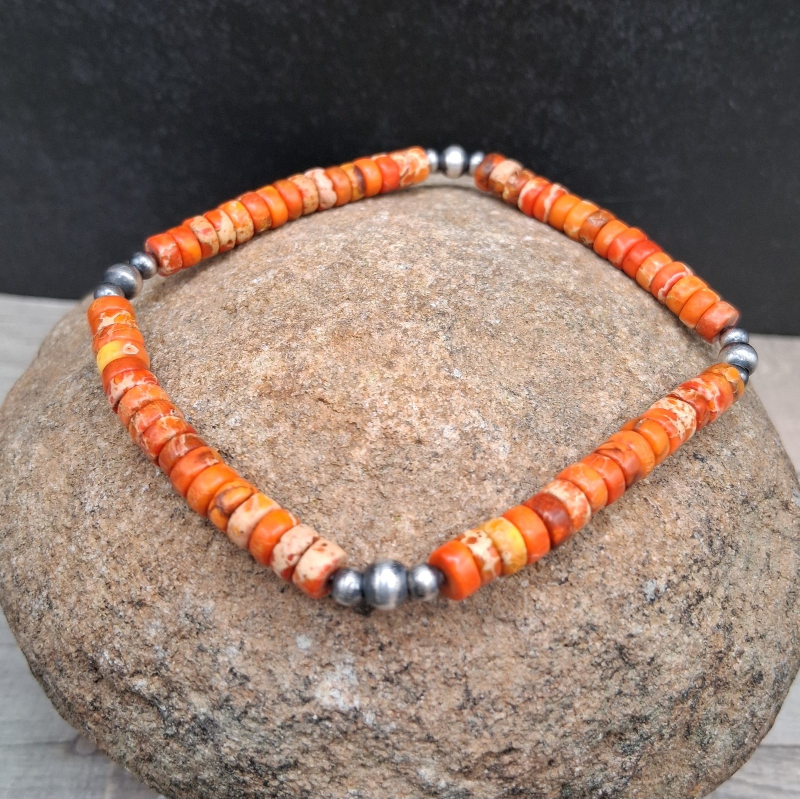 Sea Sediment Jasper Heishi Bracelet Sterling Silver Navajo Pearl Southwestern