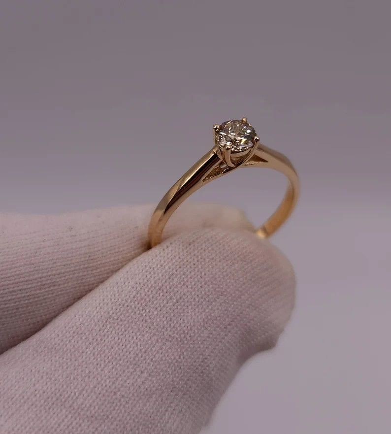 14K Yellow Gold DEF I1-I3 Natural Diamond Birthday Ring 0.25Ct UGL Round Cut