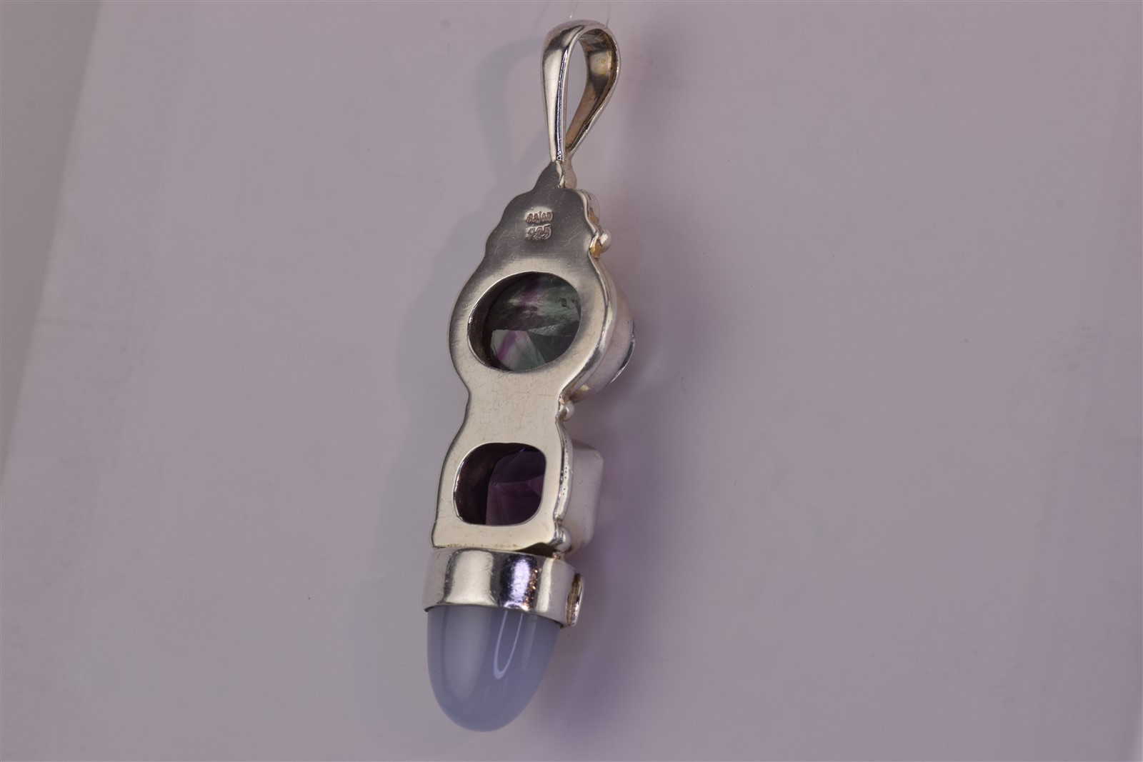 SAJEN Sterling Silver 63mmx 18mm Fluorite Amethyst Quartz Statement 925 Pendant