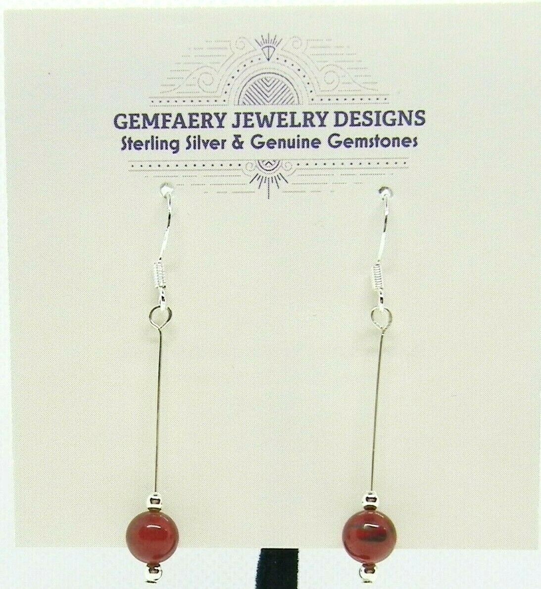 Sterling Silver Petite Natural RED JASPER Gemstone Earrings #2942…Handmade USA