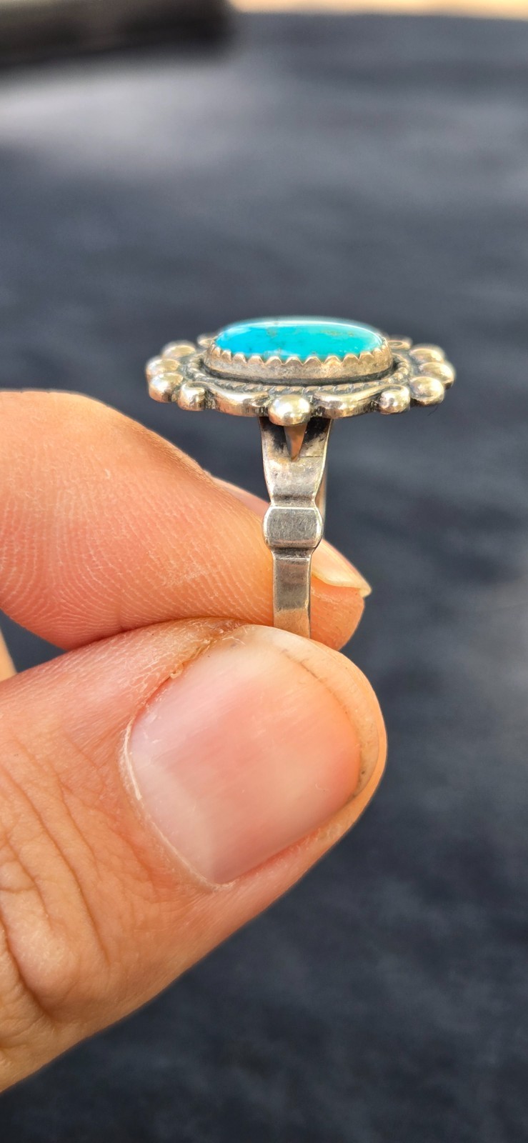 1940’s SW Native Style Sterling Silver Turquoise Wheeler Manufacturing Ring Sz 9