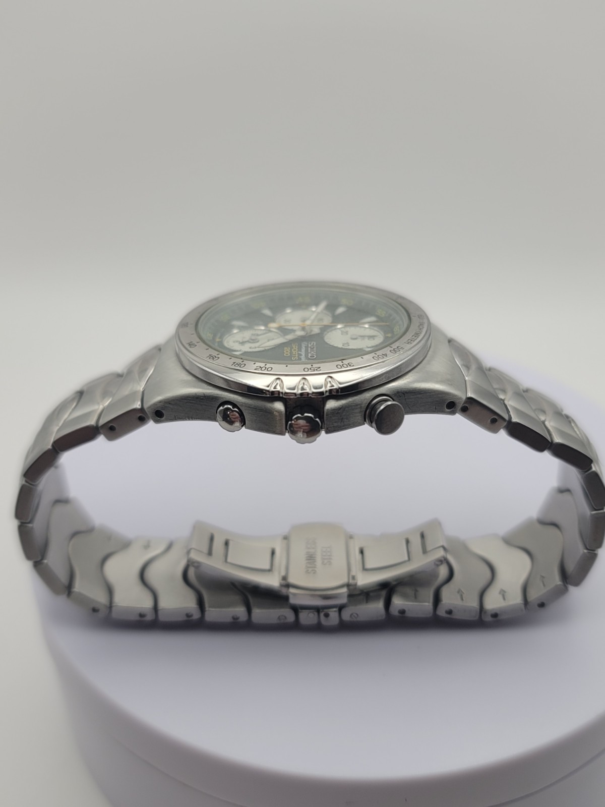 Vintage Seiko Macchina Sportiva Giugiaro Chronograph Green Panda Watch 7T32-6H60