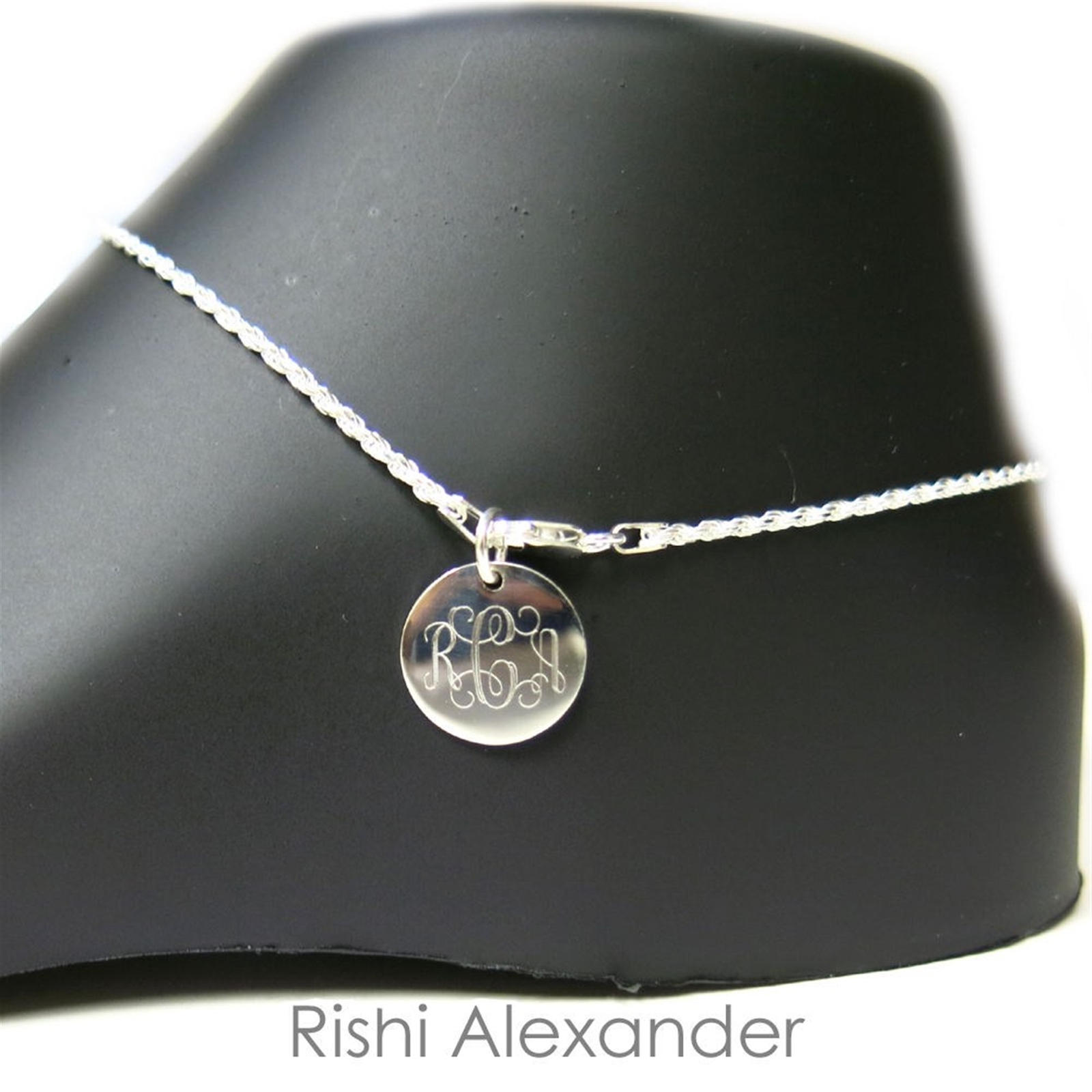 925 Sterling Silver Diamond Cut Rope Monogram Personalized Anklet