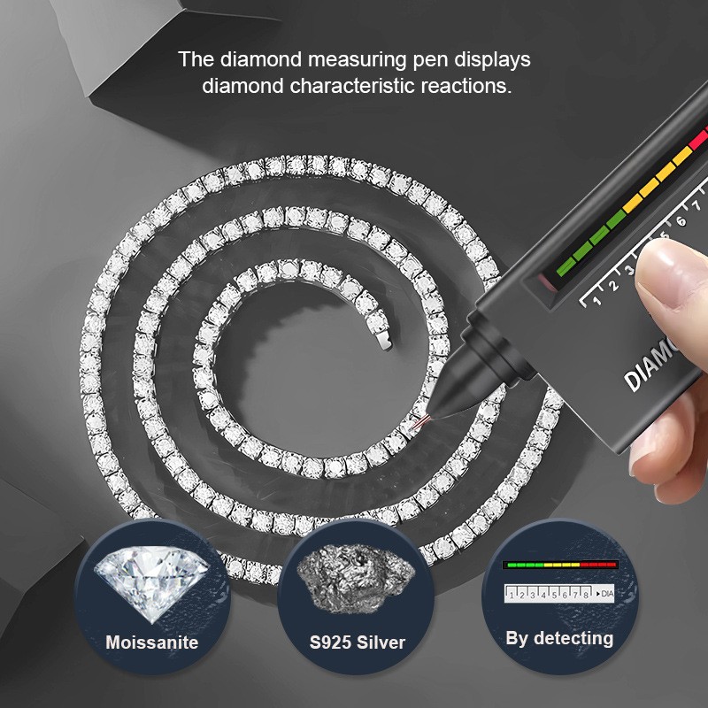 3MM REAL MOISSANITE Silver Tennis Chain Necklace – VVS D Color – Passes Tester