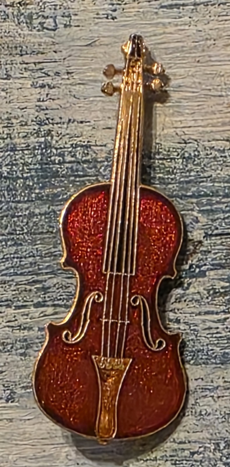 Vintage Future Primitive Enamel Violin Pin Brooch Gold Tone Musical Jewelry 2″