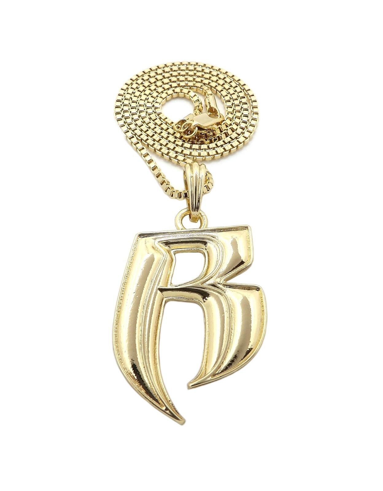 Polished Ruff Ryder R Pendant Box, Cuban, Rope Chain 18″ to 30″ Necklace XSP833