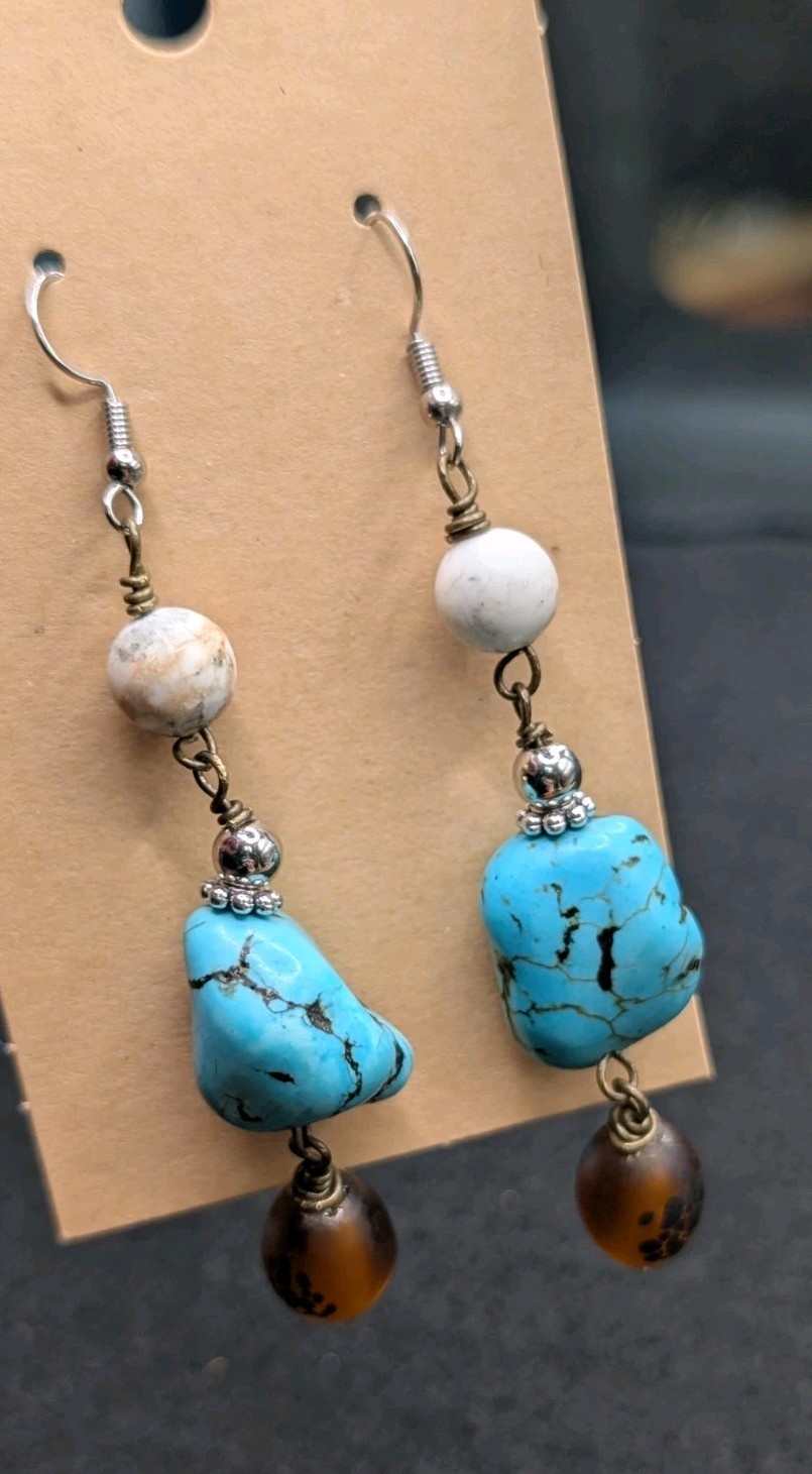 Women’s Artisan Stylish Boho Mixed Beaded Drop Dangly Hook Earrings 💙🤍🤎