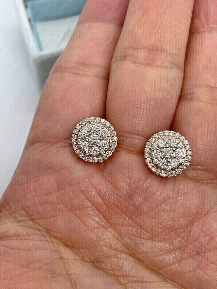 2.00Ct Round Cut Lab Created Diamond Cluster Stud Earrings 14K Rose Gold Plated