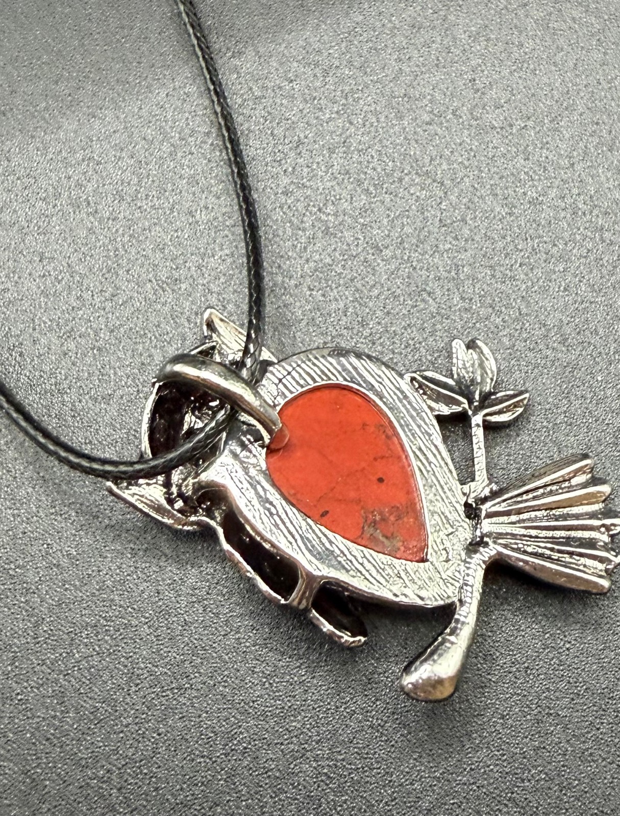 Natural Red Jasper Owl Pendant Necklace 21″ Waxed Cord Chakra Healing Stone NEW
