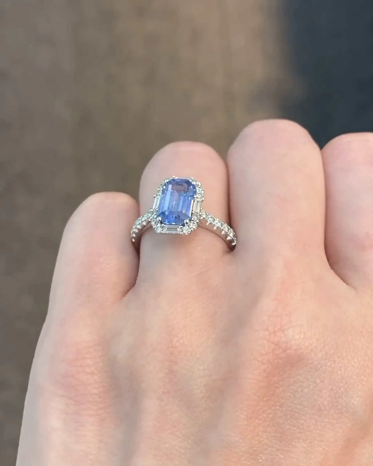 6.80 Ct Emerald Cut Natural Sapphire Diamond Ring 14K White Gold Size 8.5