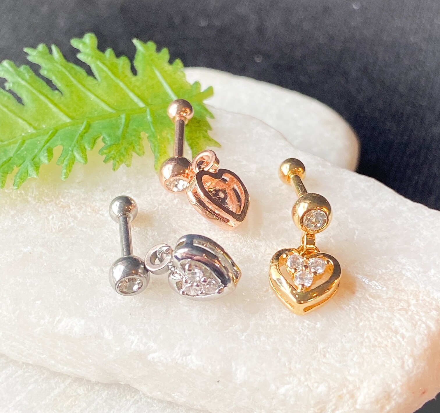 1pc CZ Gem Heart Dangle Tragus Helix Cartilage Barbell Ring 16g 1/4″