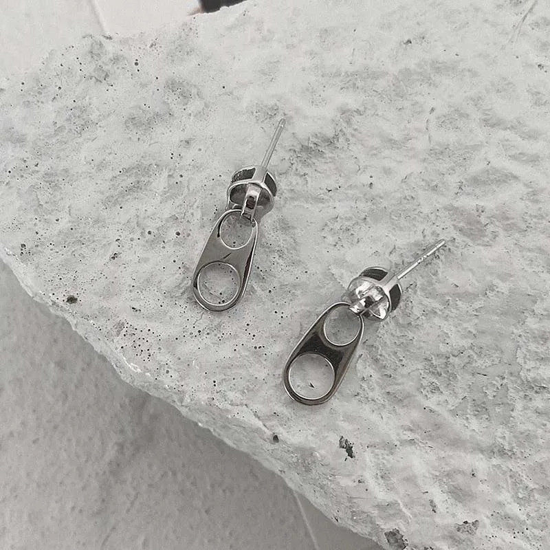 Design Zipper Head Stud Earrings for Women Men Hollow Out