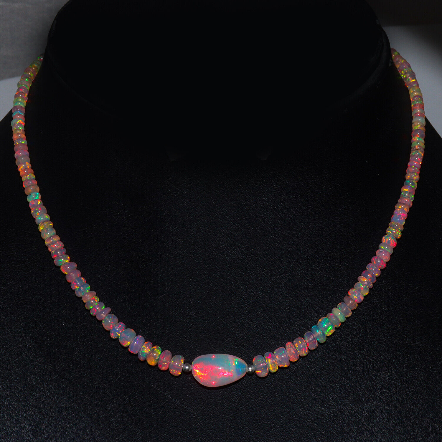 Natural Ethiopian Fire Opal 3 to 5 mm Roundel with 8x12mm tumble bead Necklace