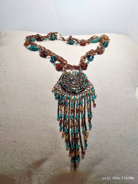 Southwest Style Multi-Color Wire Wrapped Glass Beaded Necklace