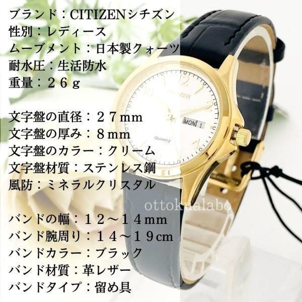 New CITIZEN Quartz Women’s Watch Made in Japan Leather Band Black Gold Cream Day