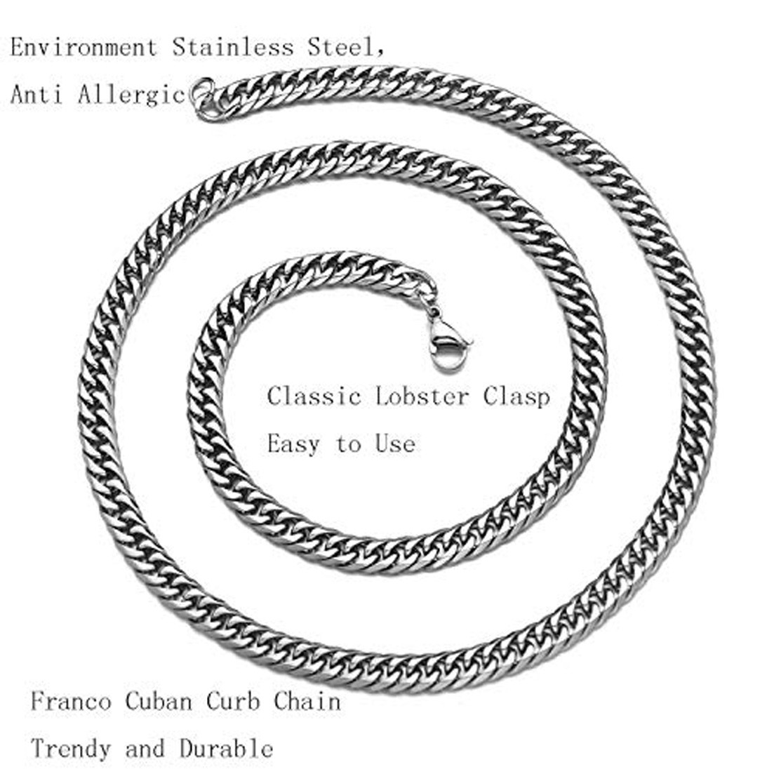High Polished 7-13MM Silver Stainless Steel Double Curb Chain Necklace for Mens