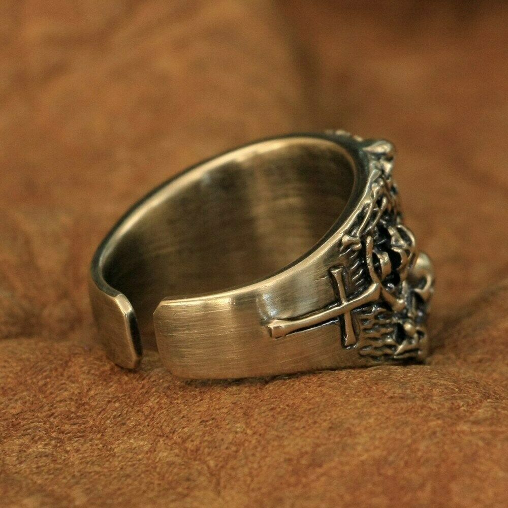 LINSION Rings Brass Skulls Grave Ring Mens Punk Jewelry BR257D US Size 7~15