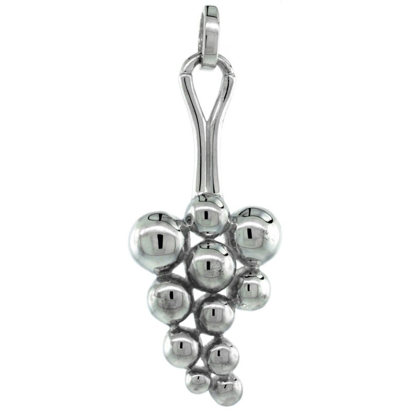 925 Sterling Silver Clustered Grapes Charm Pendant 1 11/16 (42mm) Inch Tall