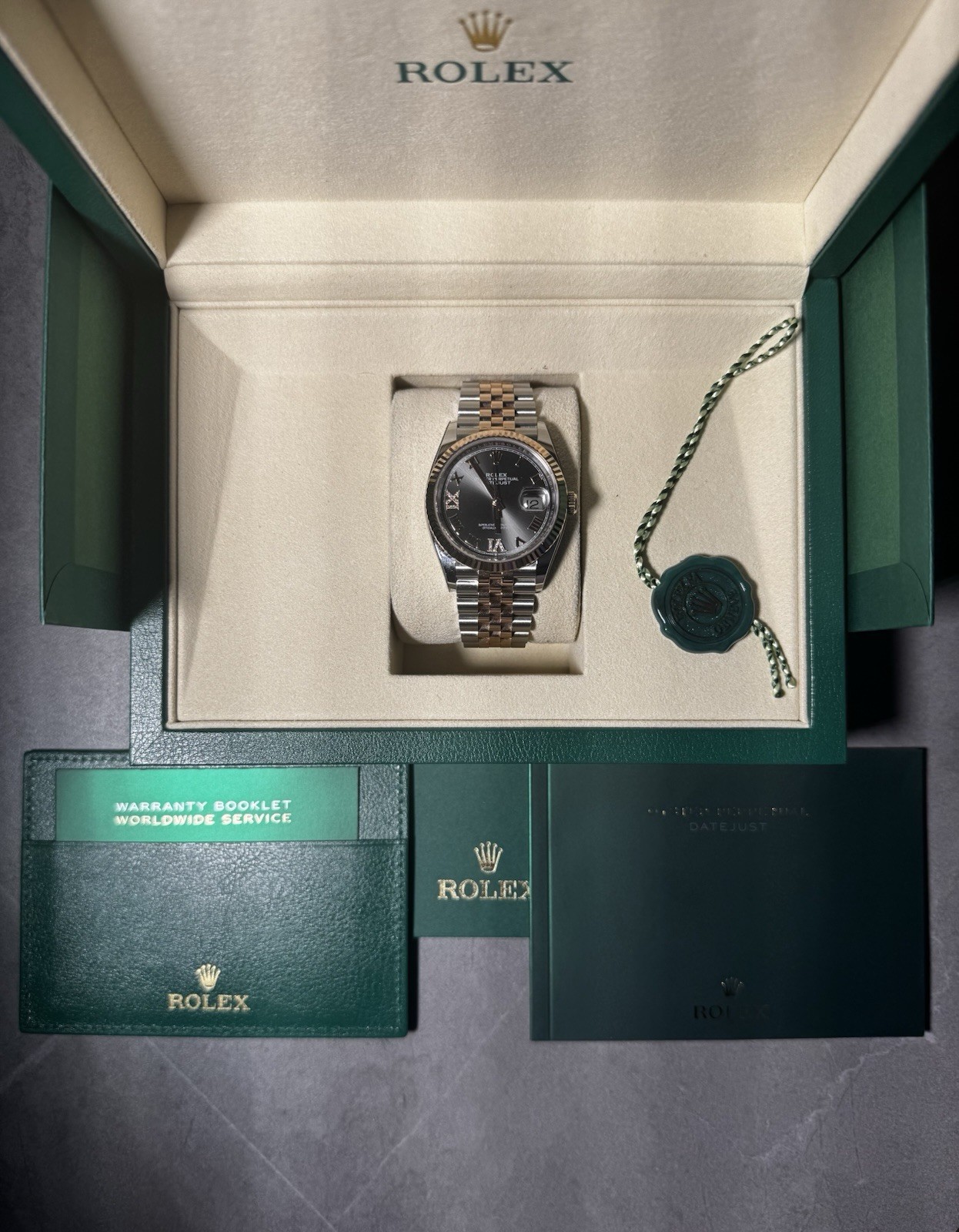Rolex Datejust 36mm Slate Roman Dial Two-Tone Rose Gold Jubilee Watch 126233