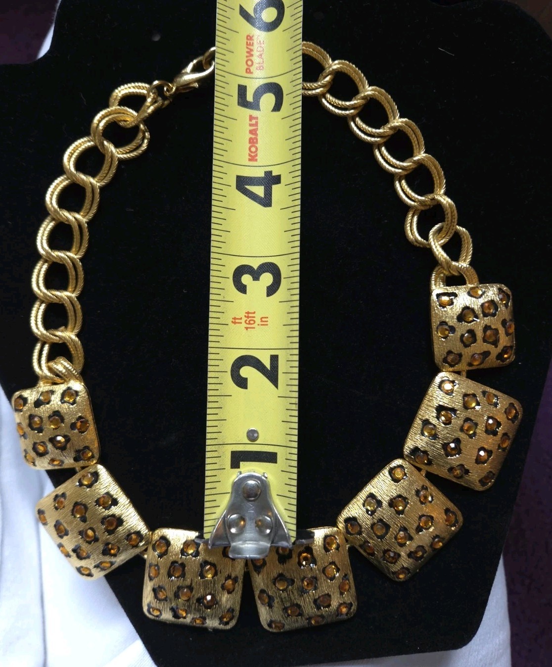 VTG Signed CRAFT Leopard Print Citrine Rhinestone Necklace & Earrings Set