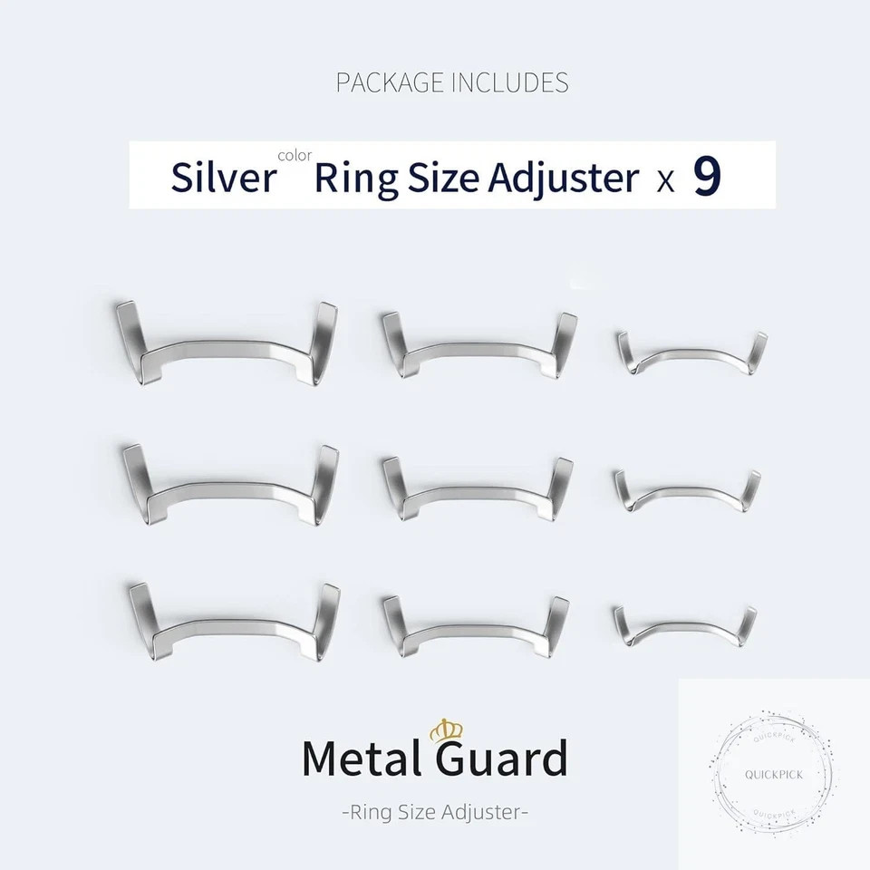9 Pack Filled Silver Metal Ring Guard,Invisible Ring Size Adjuster Set for Loose
