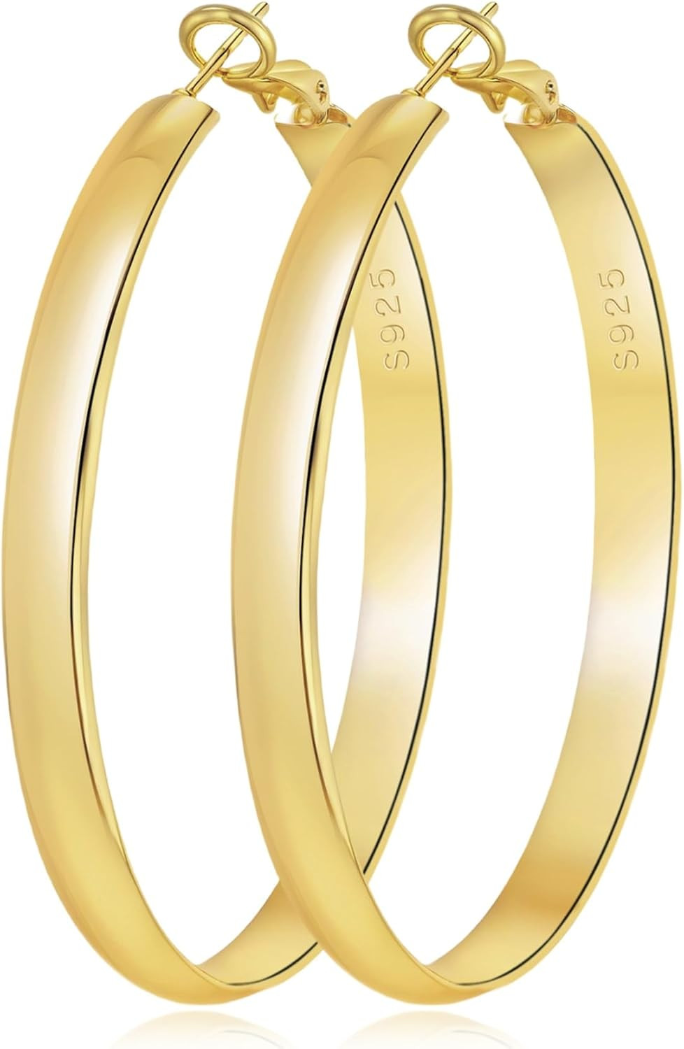 5Mm Wide Gold Hoop Earrings for Women, 14K Gold Plated Big Chunky Hoop Earrings