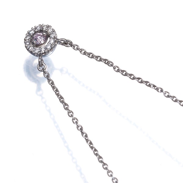 Auth STAR JEWELRY Necklace Pink & Clear Diamond 0.04ct/0.05ct Circle Pt 950