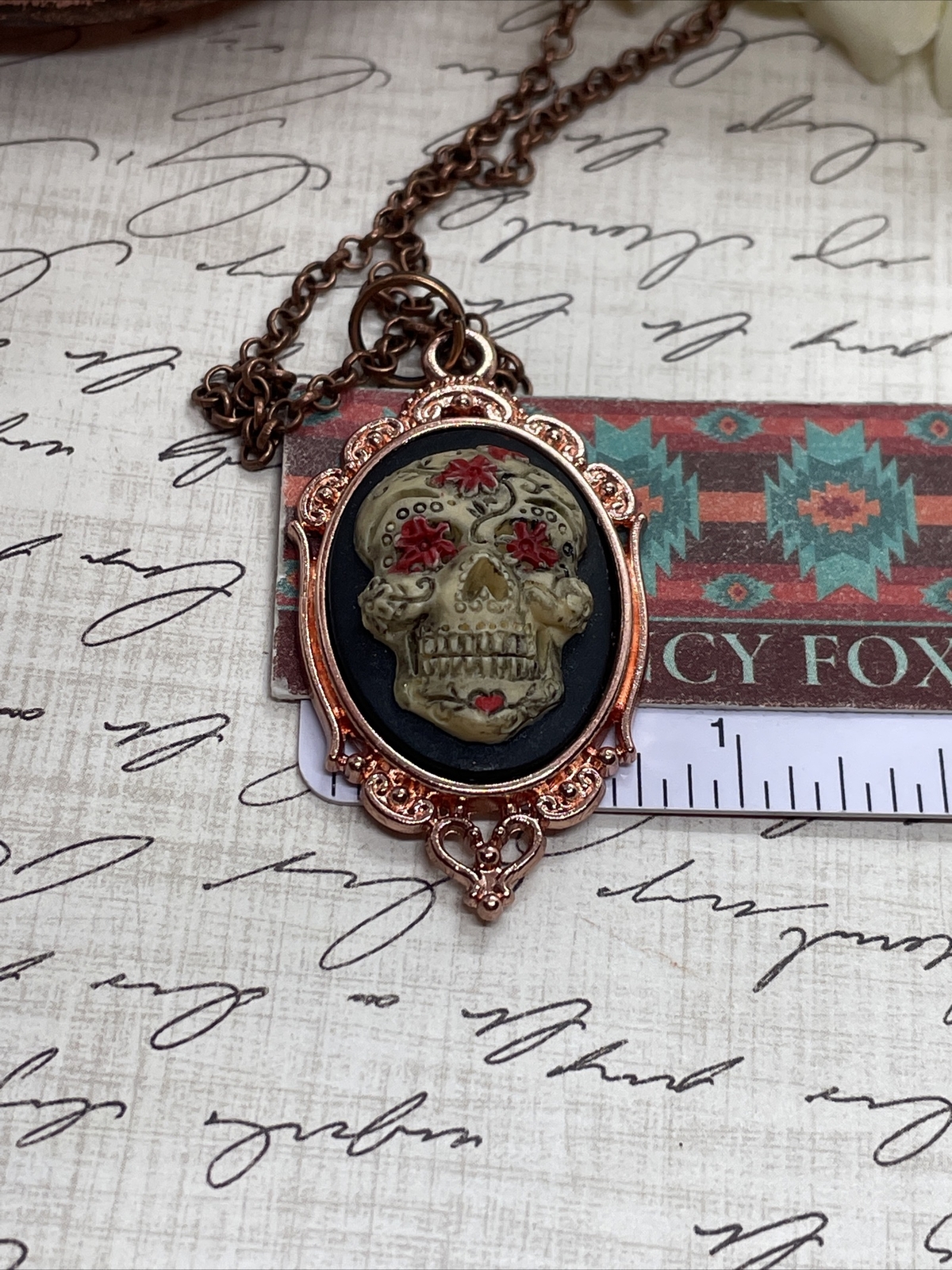 Sugar Skull Gothic Heart Wedding Rose Gold Party Birthday gift necklace Cameo