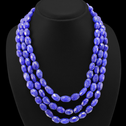 BEST EVER 747.50 CTS EARTH MINED 3 LINE BLUE SAPPHIRE OVAL CUT BEADS NECKLACE