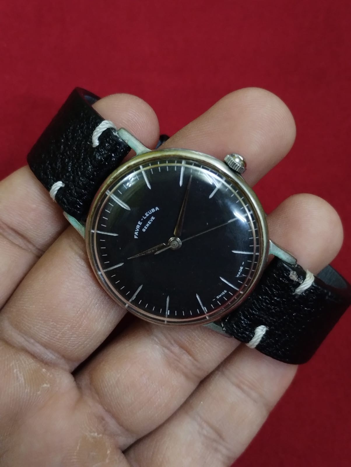 Vintage Favre leuba Black color original men swiss working wrist watch.048 rare