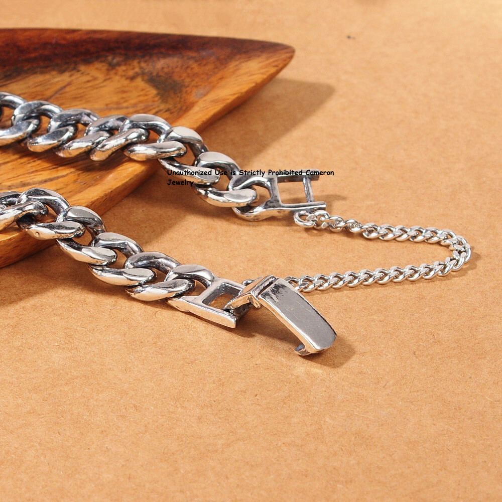 Pure S925 Sterling Silver Chain 8mm Curb Extend Link Bracelet 6.7-8.3inch