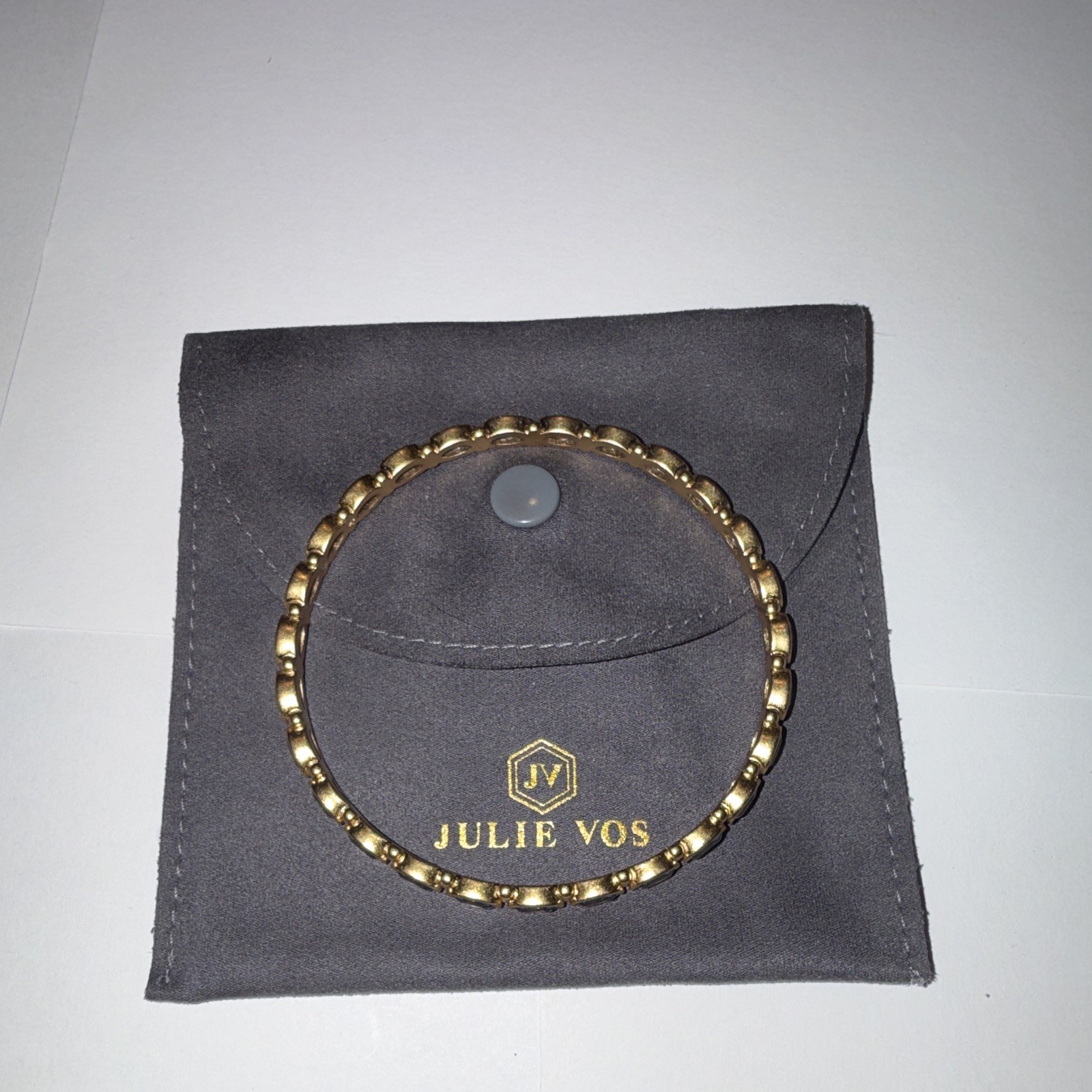 Julie Vos 24k Gold Overlay Bangle Bracelet Charcoal Blue Oval Stone