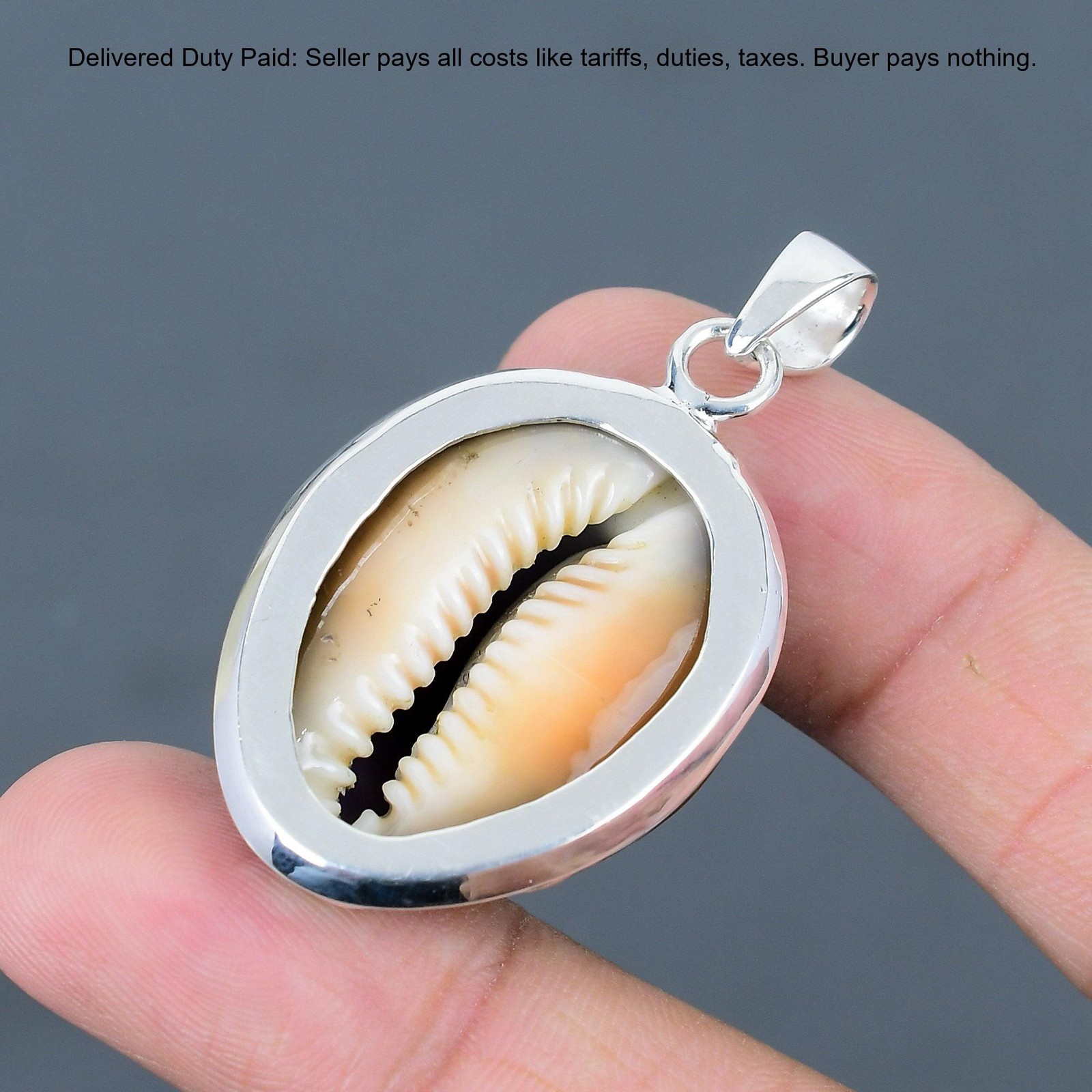 Oval Cowrie Shell Gemstone Wife Bezel Boho Handmade Pendant Jewelry 925 Silver