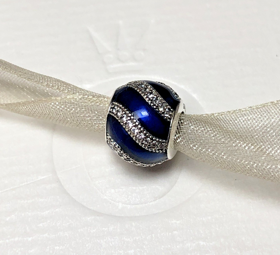 RETIRED Authentic PANDORA Adornment Blue Enamel Clear CZ Charm #791991EN118