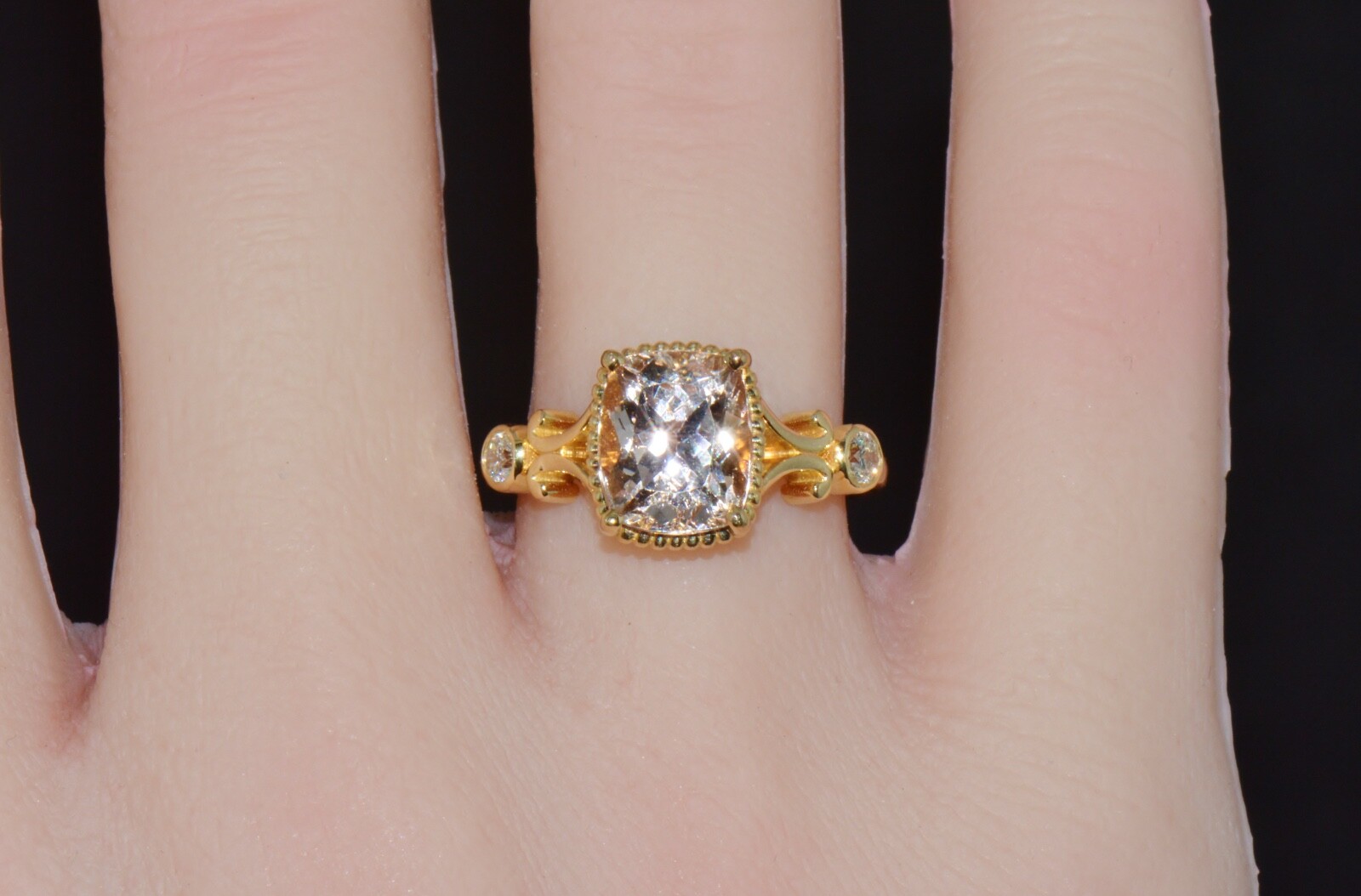Certified Natural 2.82Cts Diamond Morganite 18K Gold Filigree Engagement Ring