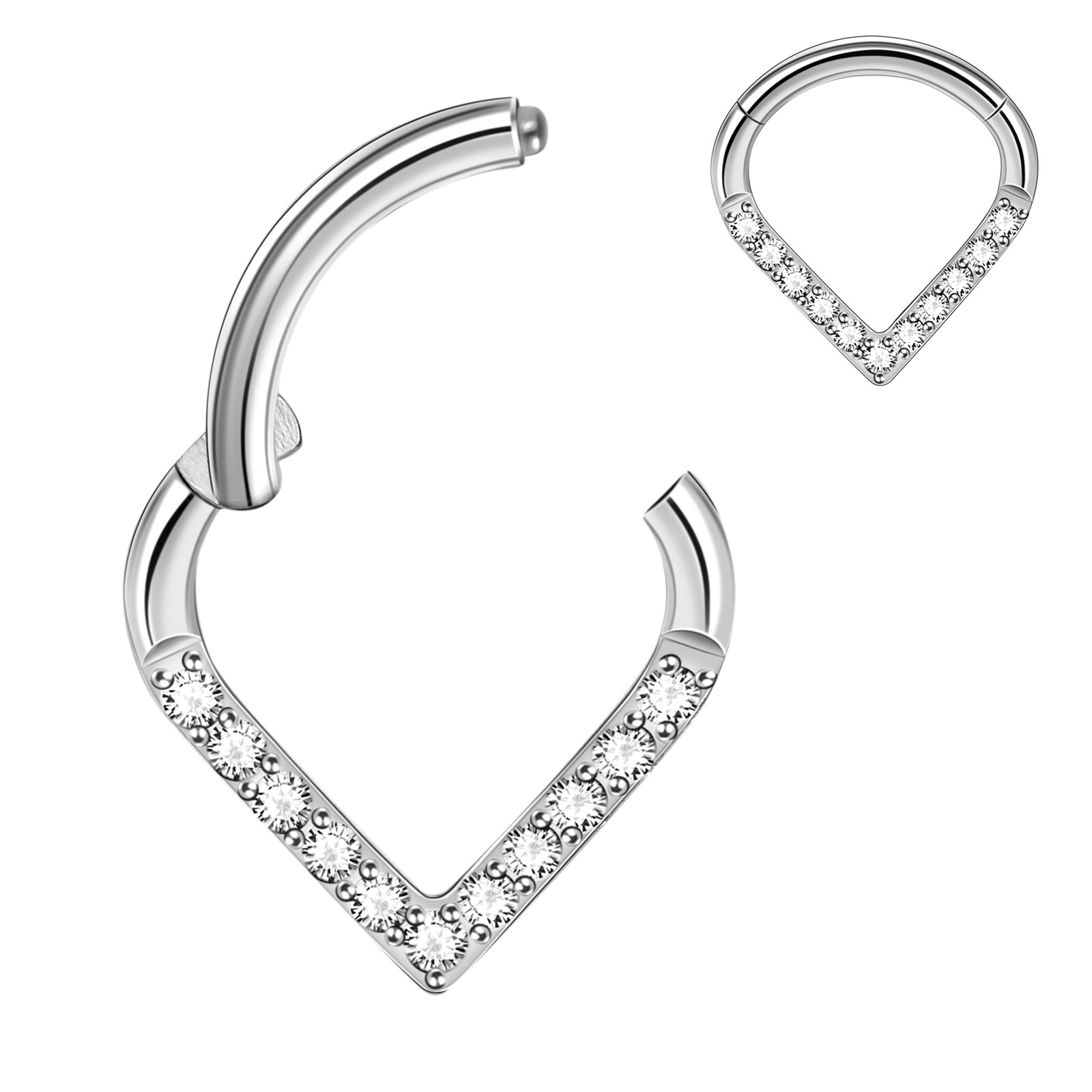 16G Teardrop Shape Septum Clicker Surgical Steel CZ Daith Tragus Nose Hoop Ring