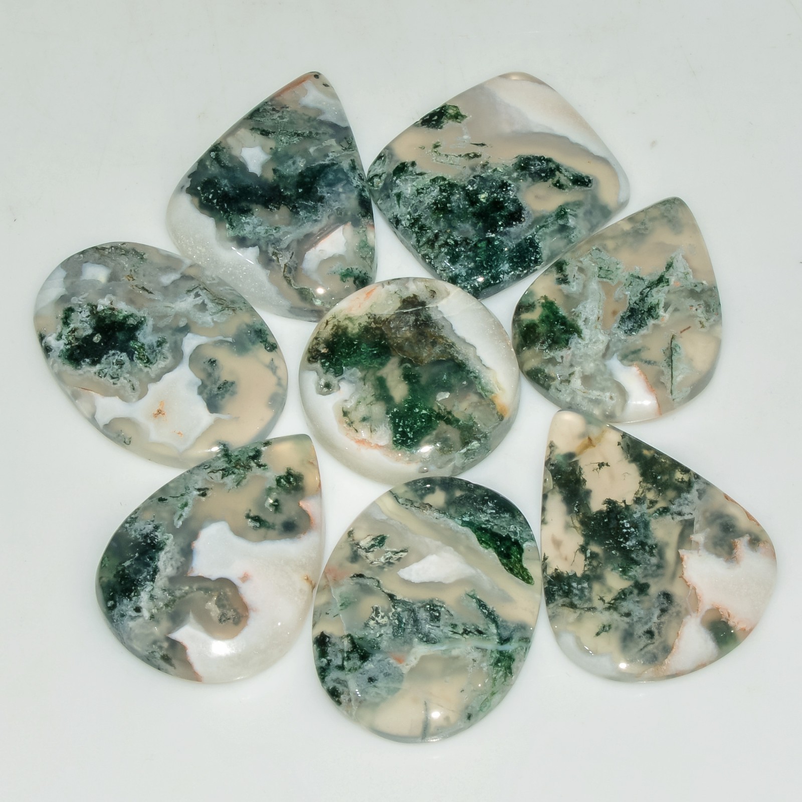 8 Pcs 145 Cts Natural Green Moss Agate Cabochon Gemstone 26×19 24x18mm #18186