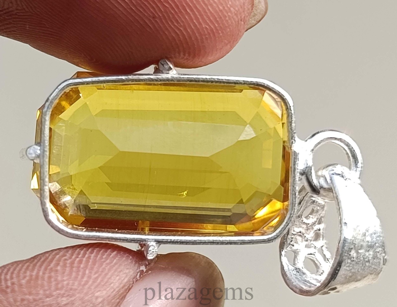 Natural Yellow Sapphire Pendant 50 Carat Emerald Cut 925 Silver Free Chain 5DJS
