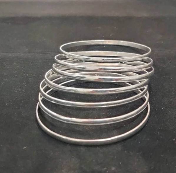 Set Of 7 Silver Bangles Solid 925 Silver Bracelet Handmade Sterling Bangle SR95