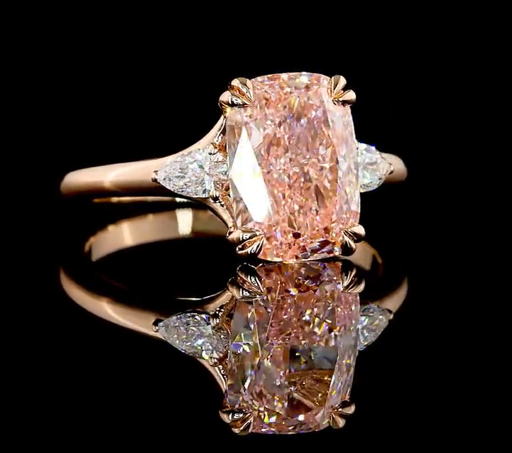 14k Rose Gold 4.50 Ct Fancy Vivid Pink Cushion Cut IGI Lab Created Diamond Ring