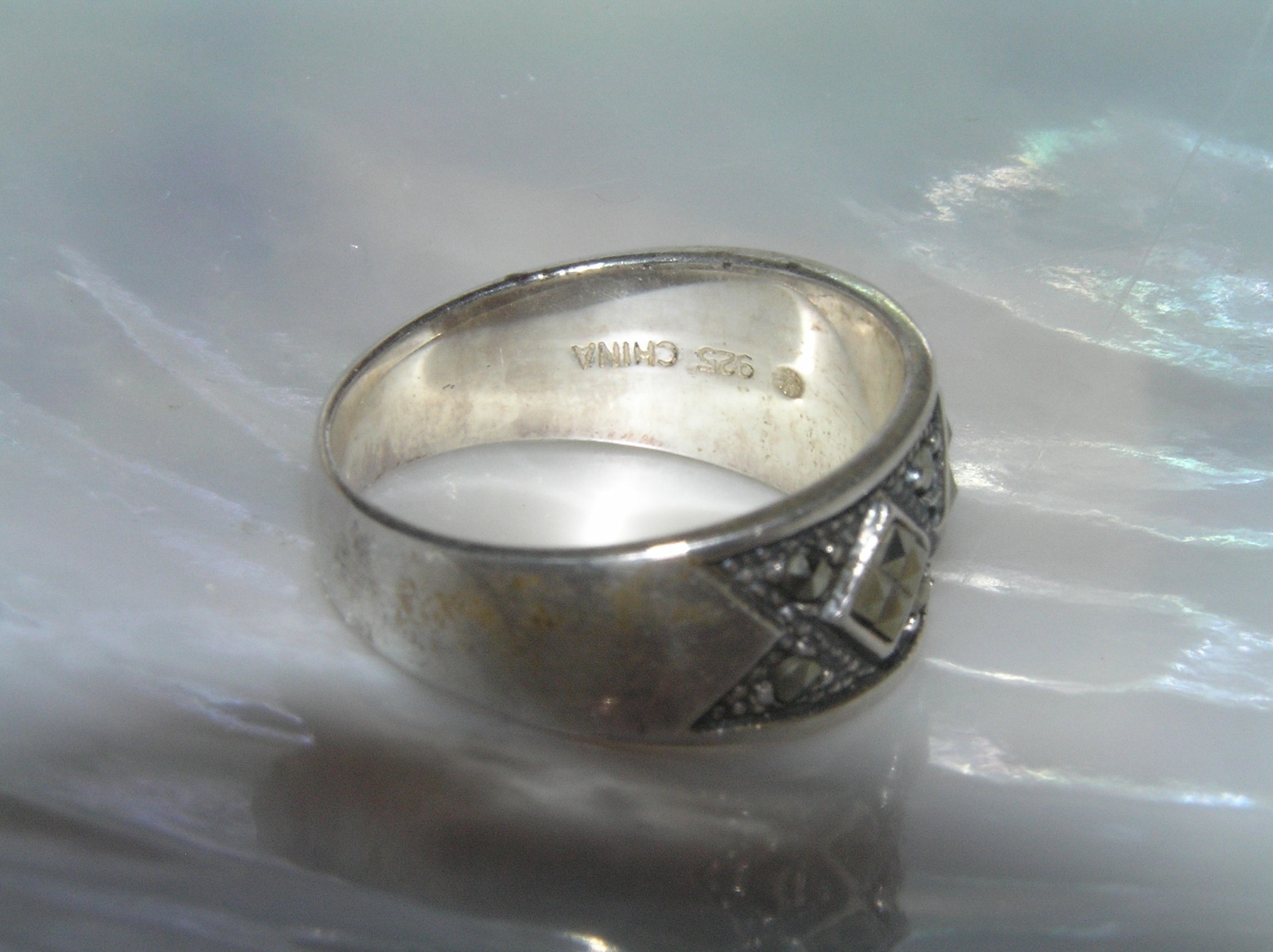 Estate Slightly Tapered 925 Marked Sterling Silver Three Tipped Squares Marcasit
