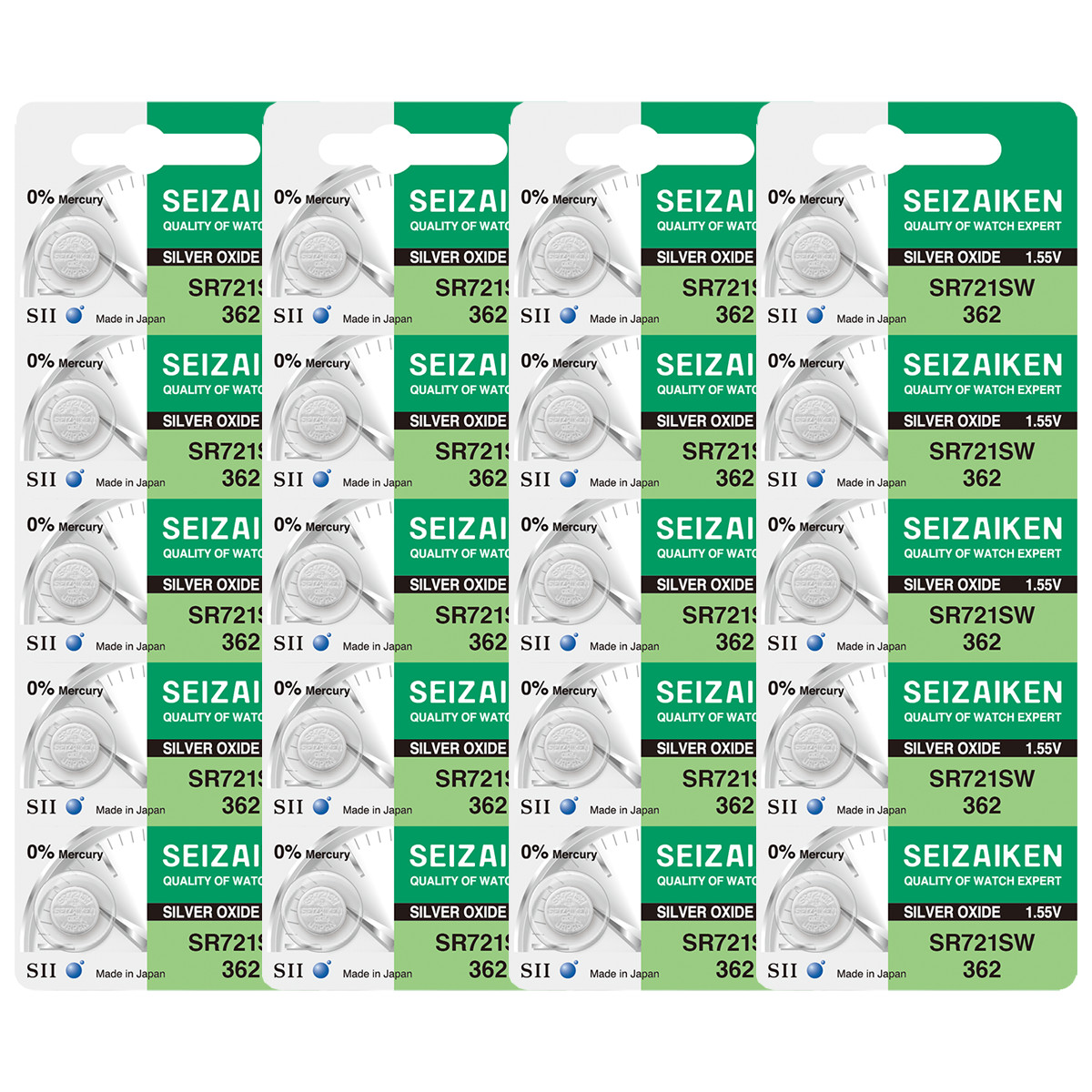 Seizaiken 362 SR721SW 1.55V 0%Hg Silver Oxide Watch Battery (20 Batteries)